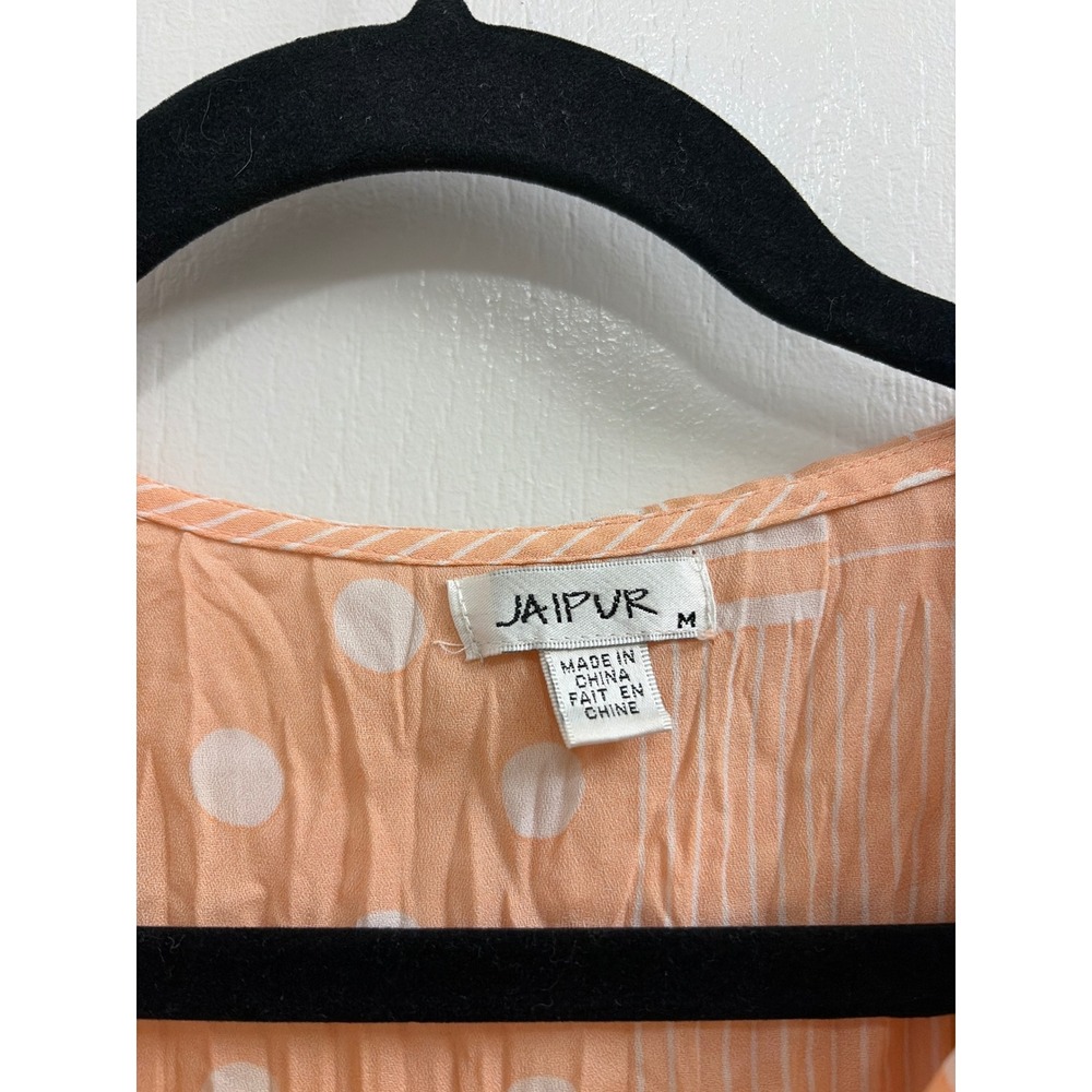 Blouse Ruffle Y2K Aesthetic Sheer Orange Women Patchwork Polka Dot Stripe V-Neck - Picture 9 of 10
